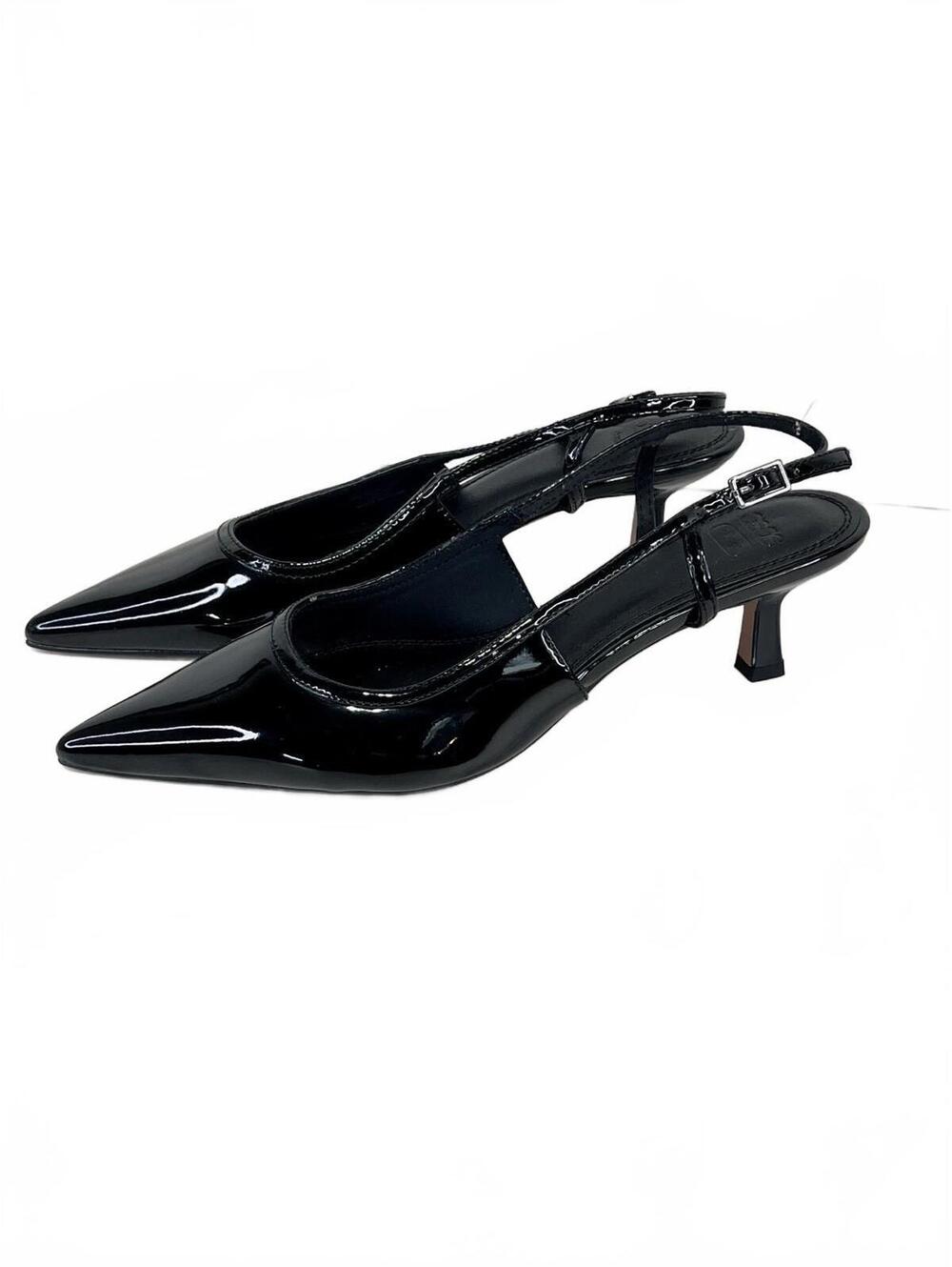 ASOS DESIGN Size 8 Strike slingback Kitten Heeled Shoes in Black Patent Leather